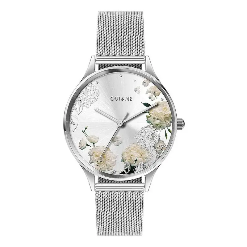 Oui & Me Floral Dial Silver Milanese Strap Women Watch Me010253 1