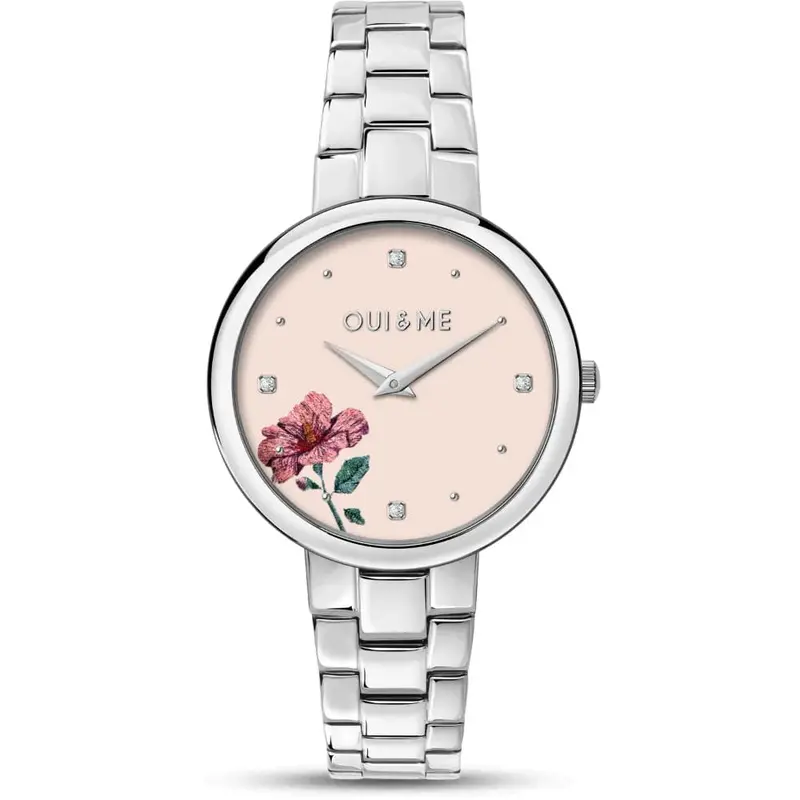 Oui & Me Floral Dial Silver Stainless Steel Strap Women Watch Me010325 1