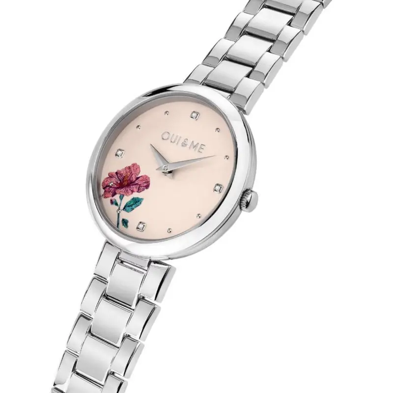 Oui & Me Floral Dial Silver Stainless Steel Strap Women Watch Me010325 2