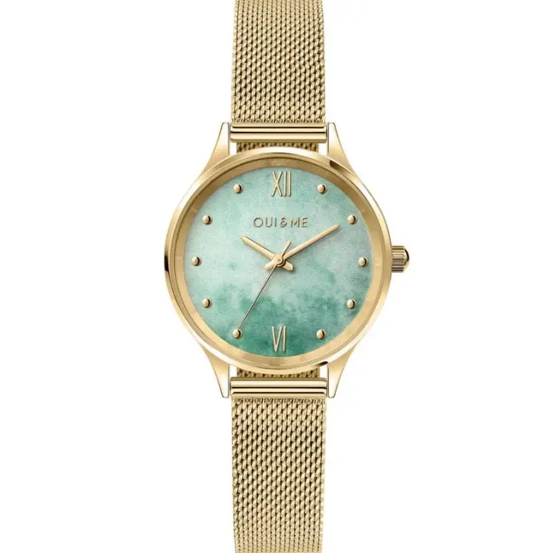 Oui & Me Green Dial Gold Milanese Strap Women Watch Me010273 1