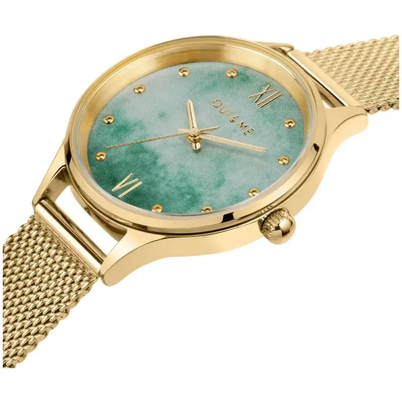 Oui & Me Green Dial Gold Milanese Strap Women Watch Me010273 2