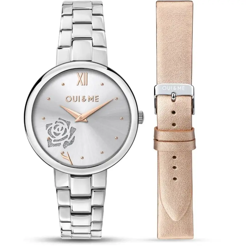 Oui & Me Silver Dial Blush Pink Leather Strap Women Watch Me010328 1
