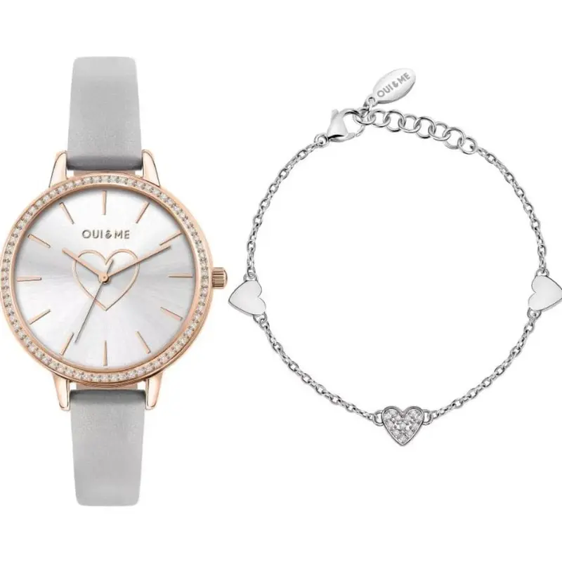 Oui & Me Silver Dial Gray Leather Strap Women Watch Me010289 1