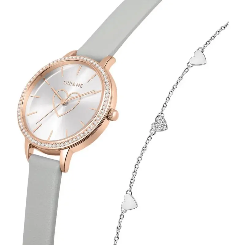 Oui & Me Silver Dial Gray Leather Strap Women Watch Me010289 2