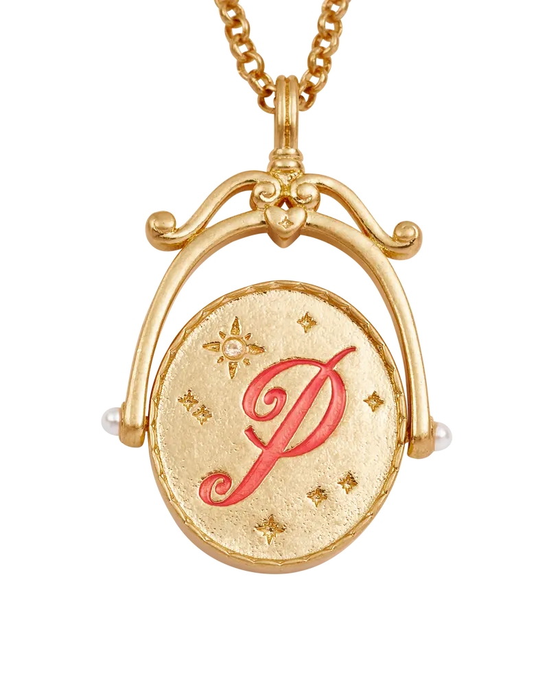 P Initial Peony Gold Spinner Necklace 1