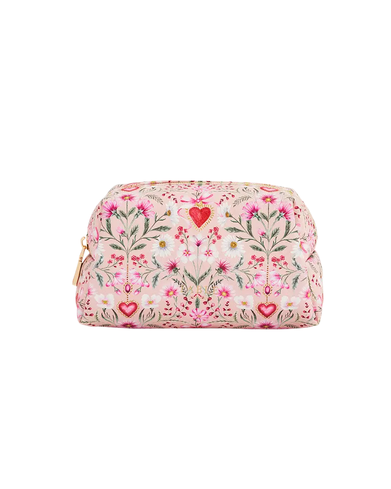 Penelope Floral Heart Pink Cosmetic Pouch 1