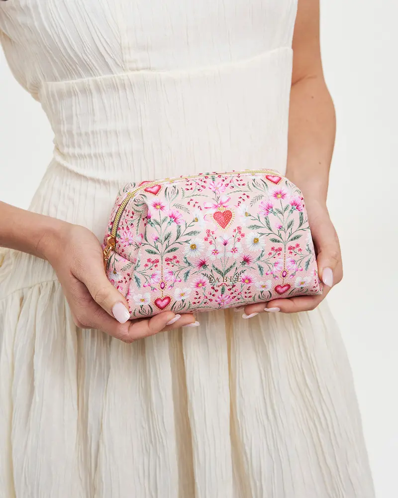 Penelope Floral Heart Pink Cosmetic Pouch 2