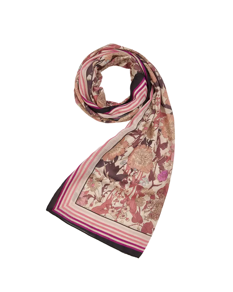 Pink Deco Blooms Candy Stripe Border Lightweight Scarf 1