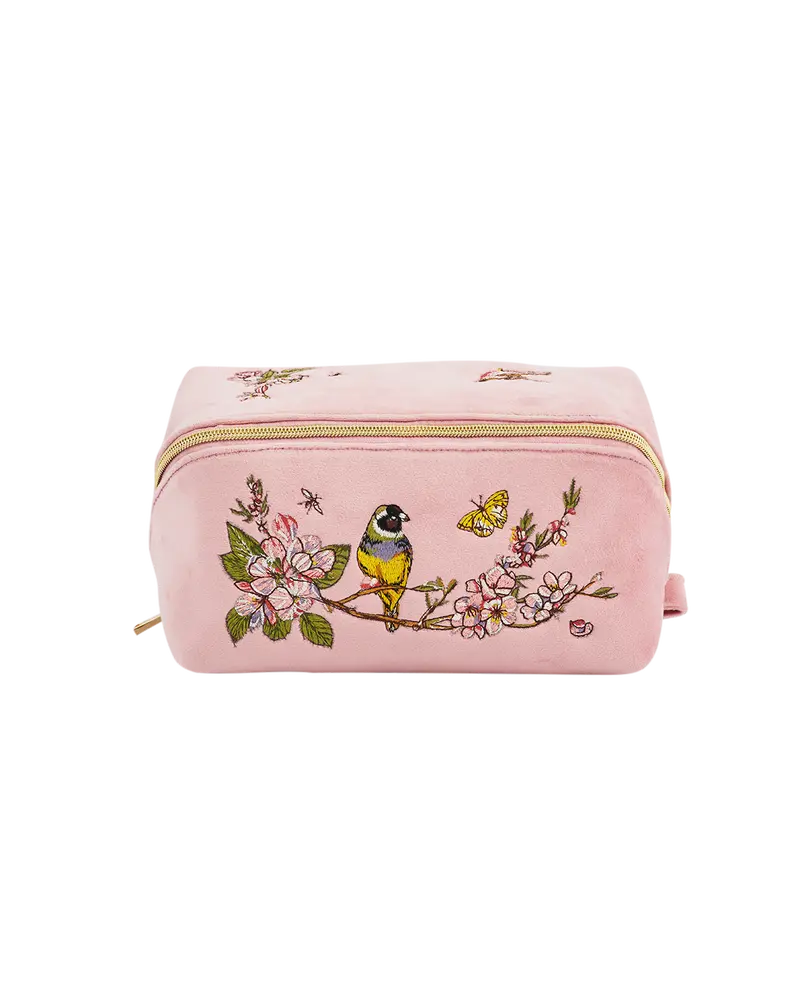 Pink Love Velvet Embroidered Cosmetic Pouch 1