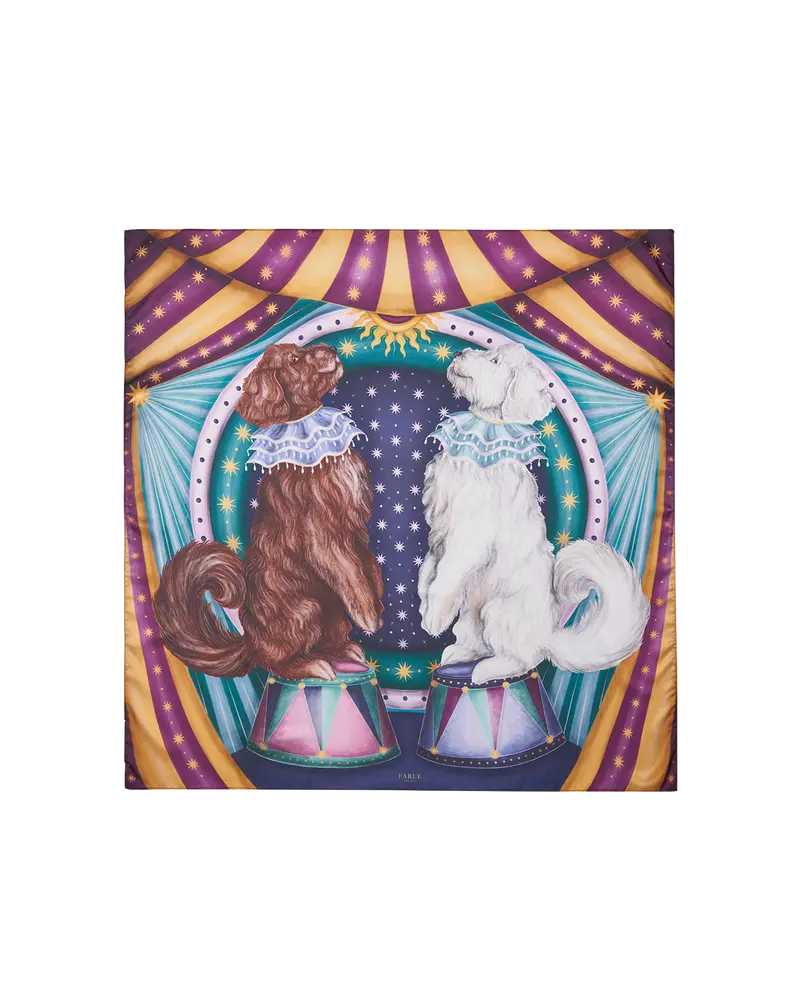 Purple Catherine Rowe Pet Portraits Doodle Silk Square Scarf 1
