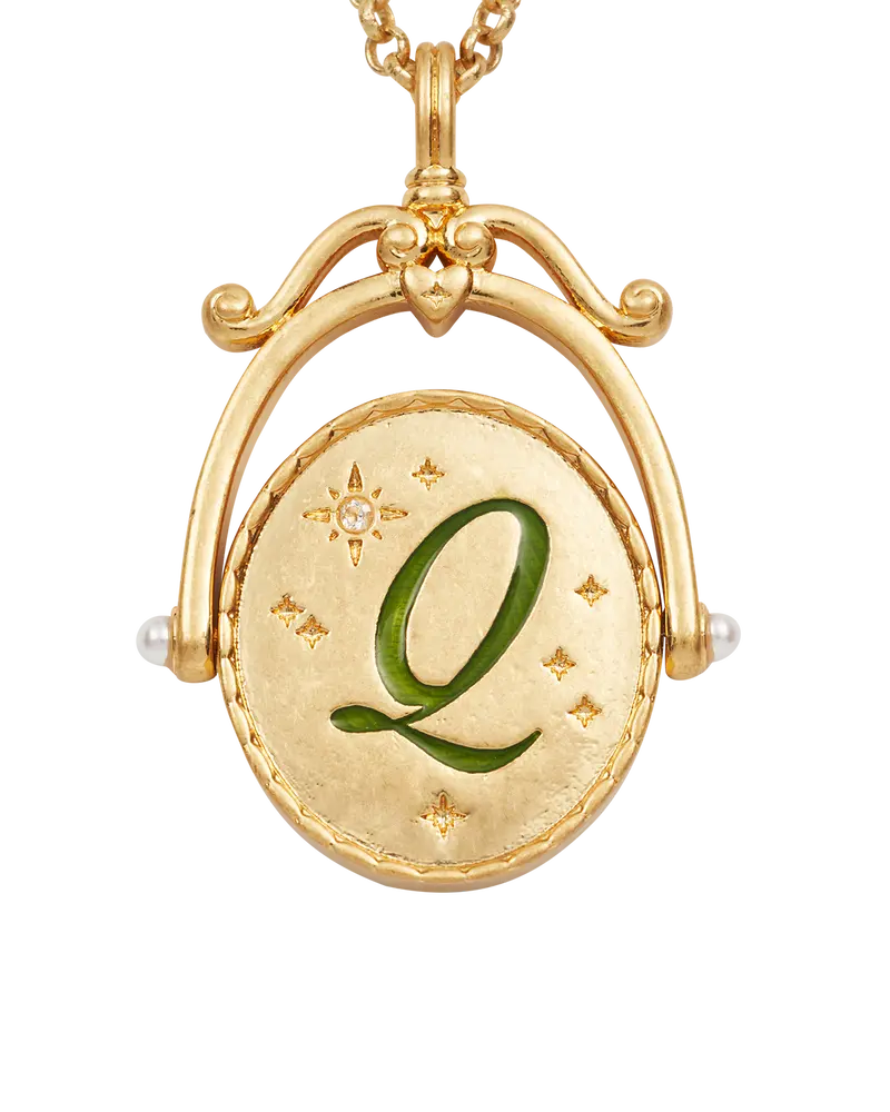 Q Initial Queen Annes Lace Gold Spinner Necklace 1