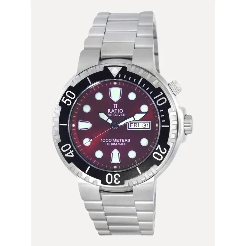 Ratio Free Diver Red Dial Stainless Steel Strap Men's Watch 1