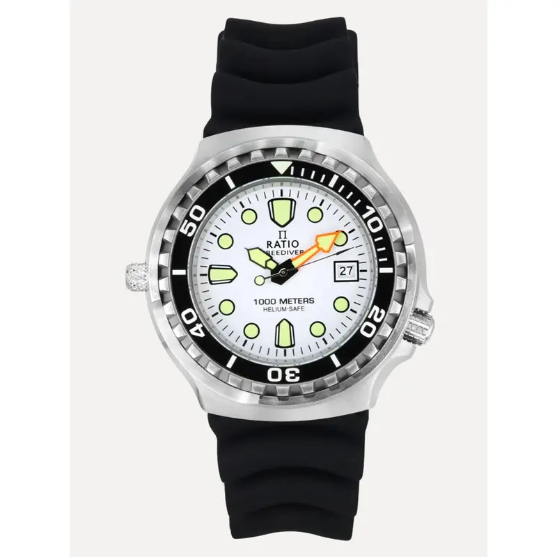 Ratio Free Diver Version 02 Black Silicone Strap Men's Watch 1038Ef102v-Wht-V02 1