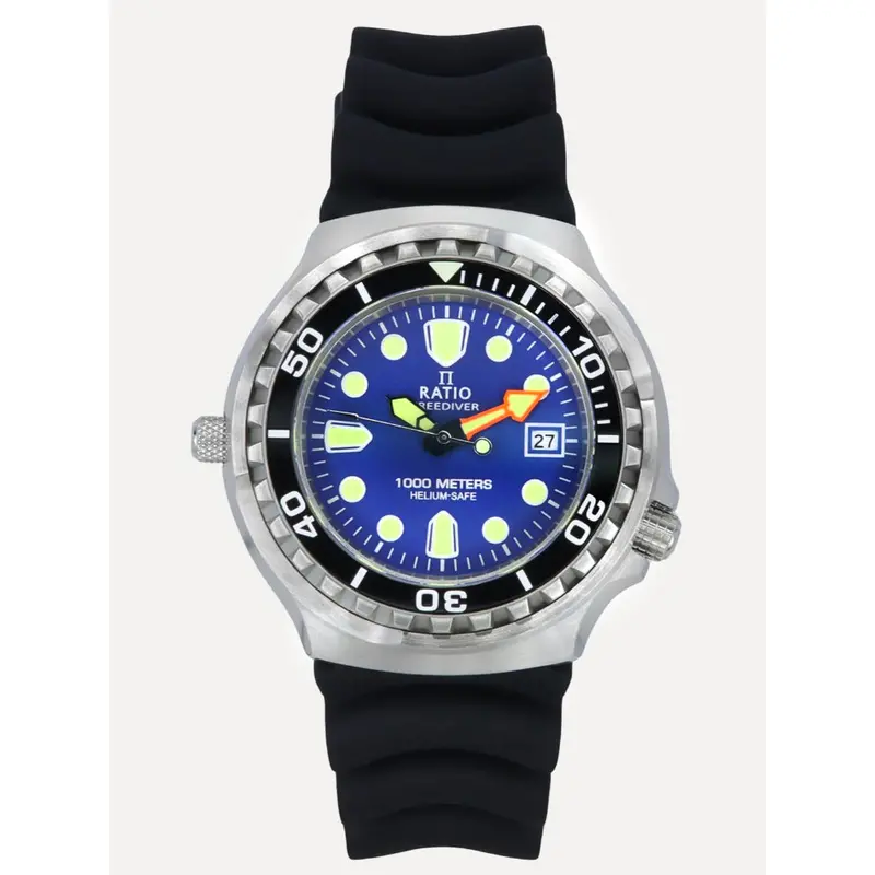 Ratio Free Diver Version 3 Black Silicone Strap Men's Watch 1038Ef102v-Blu-V03 1