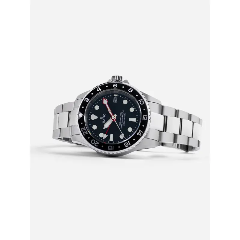 Ratio Freediver Gmt Black Dial Silver Stainless Steel Strap Men's Watch Rtf051 2