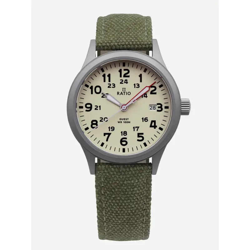Ratio Quest Men's Field Watch Sapphire Canvas Strap Quartz Rtq019 100M Lewis And Clark Edition 1