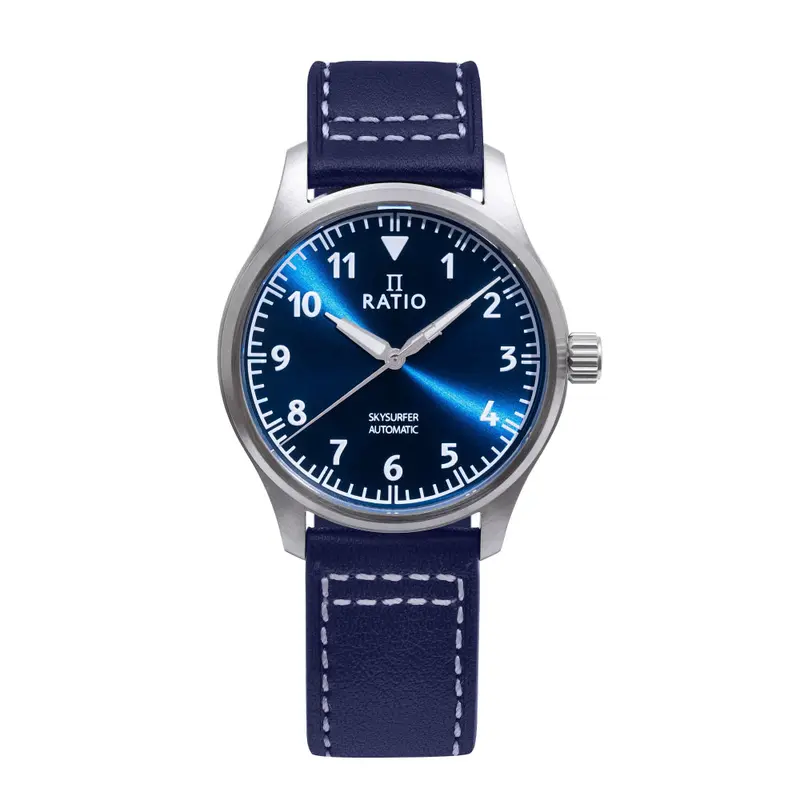 Ratio Skysurfer Pilot Blue Sunray Dial Leather Automatic Rts302 200M Men's Watch 1