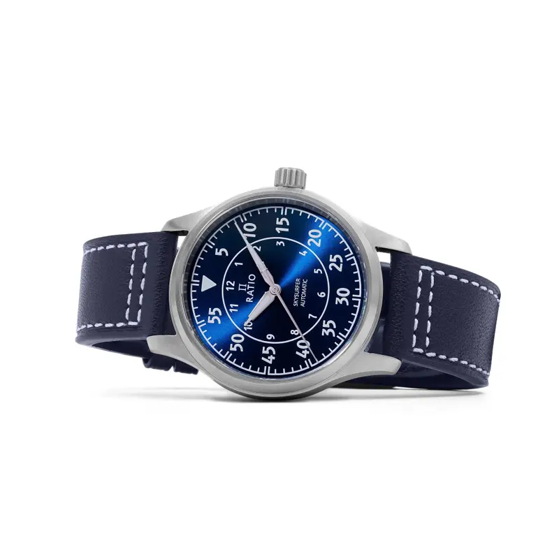 Ratio Skysurfer Pilot Blue Sunray Dial Leather Automatic Rts318 200M Men's Watch 2