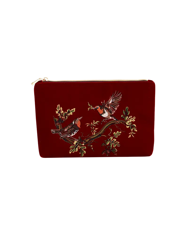 Red Robin Love Embroidered Pouch 1