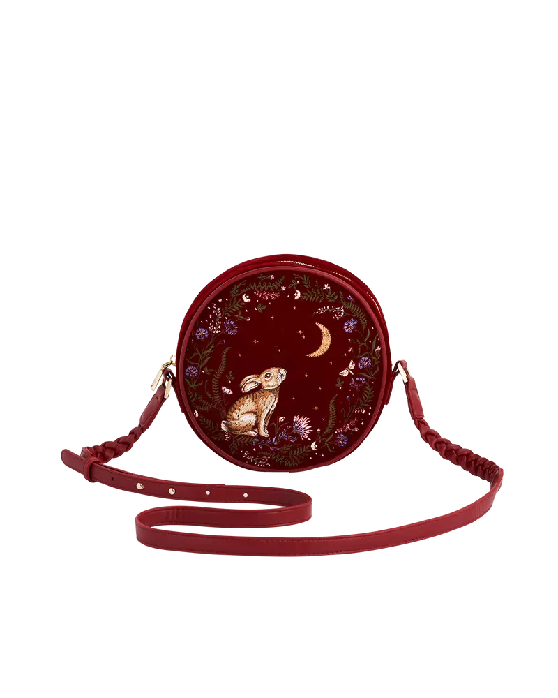 Red Star Gazing Rabbit Embroidered Circle Bag 1