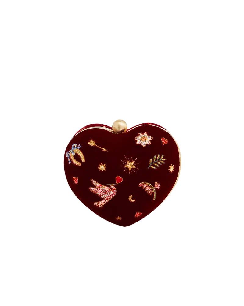 Red Velvet Embroidered Heart Jewellery Box 1