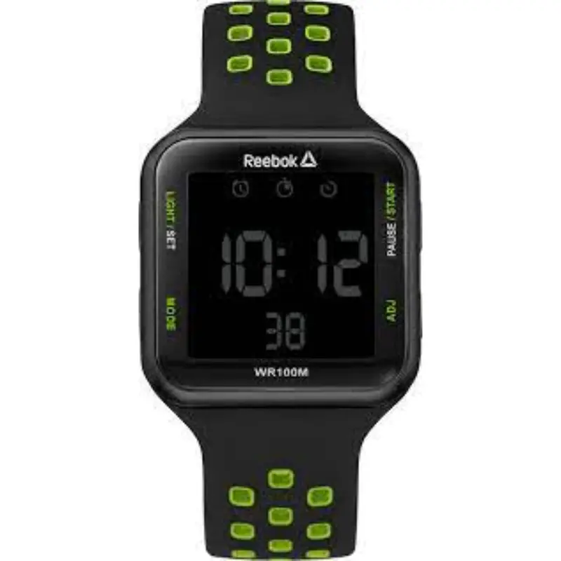 Reebok Rd-Sqe-G9-Pbib-B1 Digital Quare Black Lime Silicon Strap Men's Watch 1
