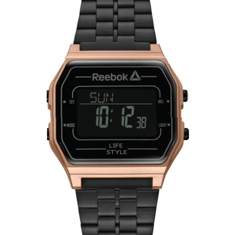 Reebok Rd-Vne-G9-P3sb-Bb Nerd Digital Rose Gold Case Black Stainless Steel Bracelet Strap 1
