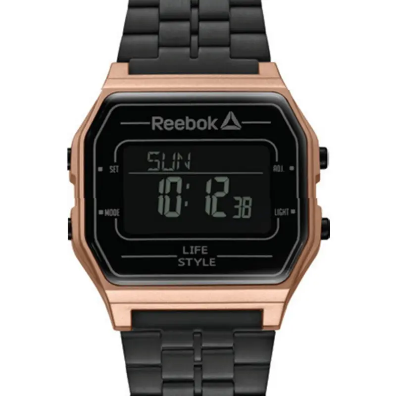 Reebok Rd-Vne-G9-P3sb-Bb Nerd Digital Rose Gold Case Black Stainless Steel Bracelet Strap 2