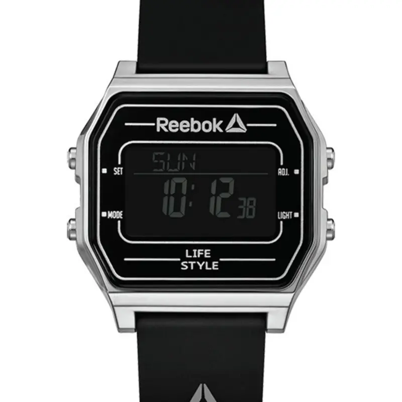 Reebok Rd-Vne-G9-Psib-Bb Reebok Nerd Digital Silver Case Black Silicone Strap Men's Watch 1