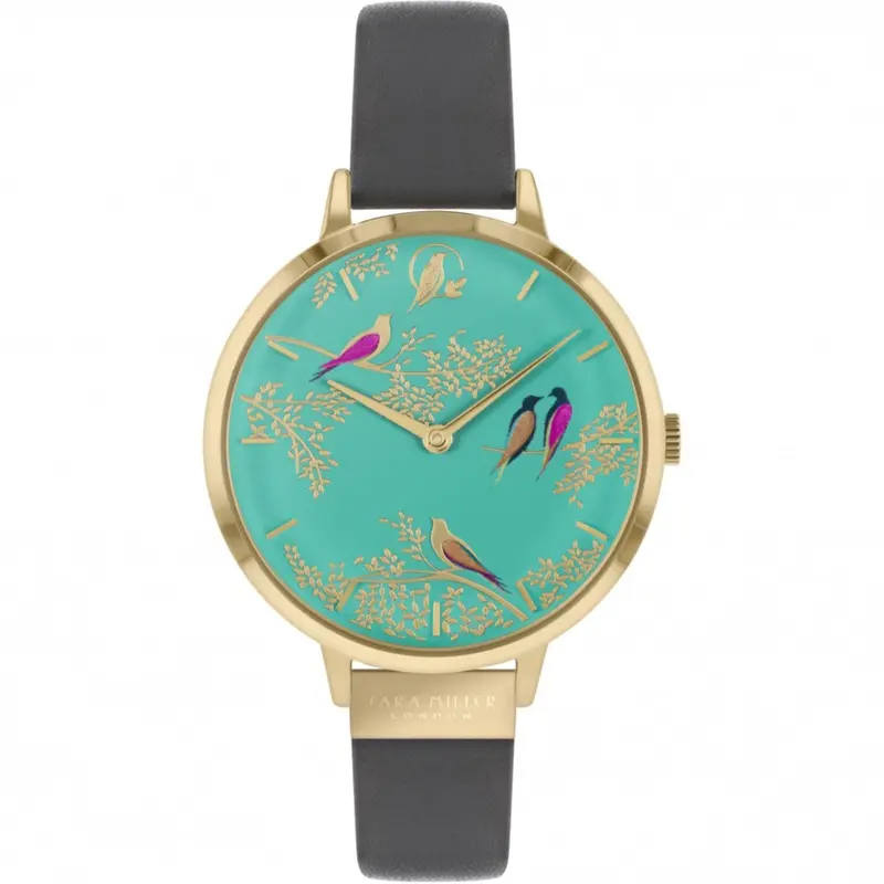 Sara Miller Chelsea Birds Green Dial Grey Leather Women's Watch Sa2014 1