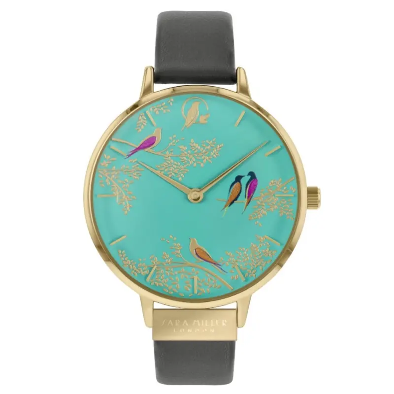 Sara Miller Chelsea Green Birds Teal Dial Grey Leather Women's  Watch Sa2000 1