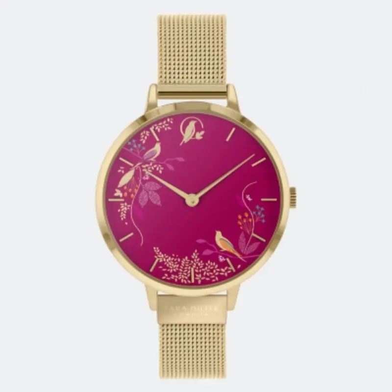 Sara Miller Chelsea Pink Dial Gold Mesh Strap Women's Watch Sa4010 1