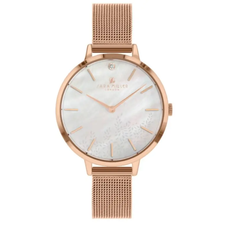 Sara Miller Diamond Collection Rose Gold Mesh Strap Women's Watch Sa4018 1
