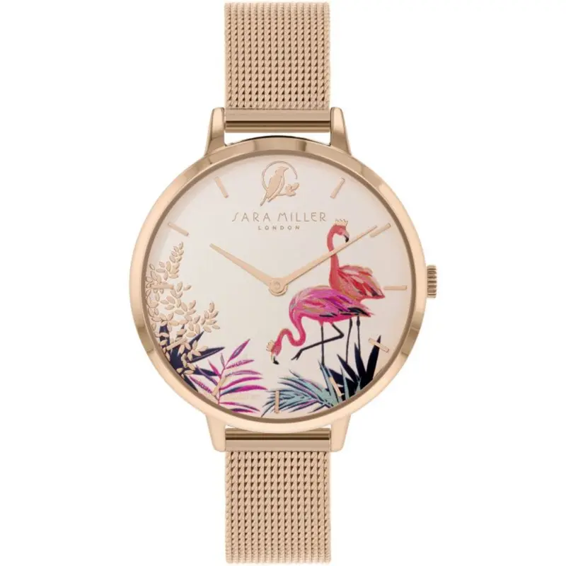 Sara Miller Flamingo - Rose Gold Mesh Strap Watch Sa4054 1