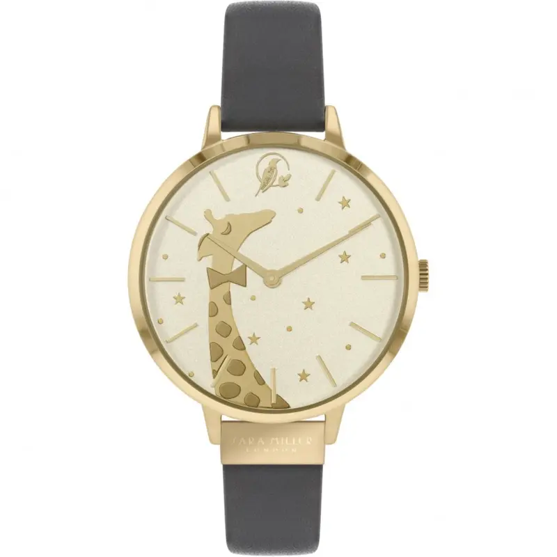 Sara Miller Giraffe - Gold Dial Grey Leather Strap Women's Watch Sa2074 1