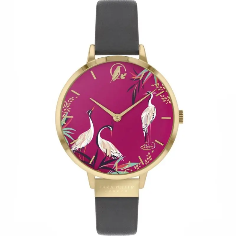Sara Miller Heron Pink Dial Grey Leather Watch Sa2088 1