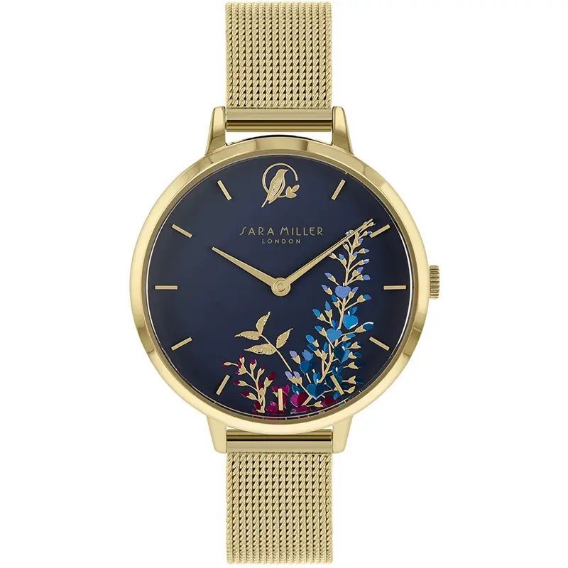 Sara Miller Wisteria  Blue Dial Gold Mesh Strap Watch Sa4030 1
