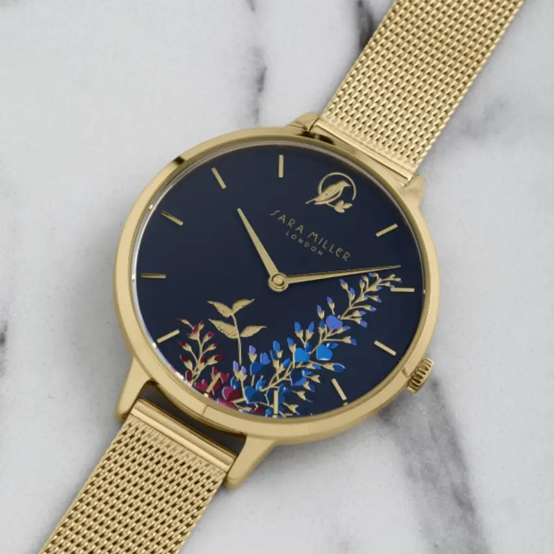 Sara Miller Wisteria Blue Dial Gold Mesh Strap Watch Sa4030 2