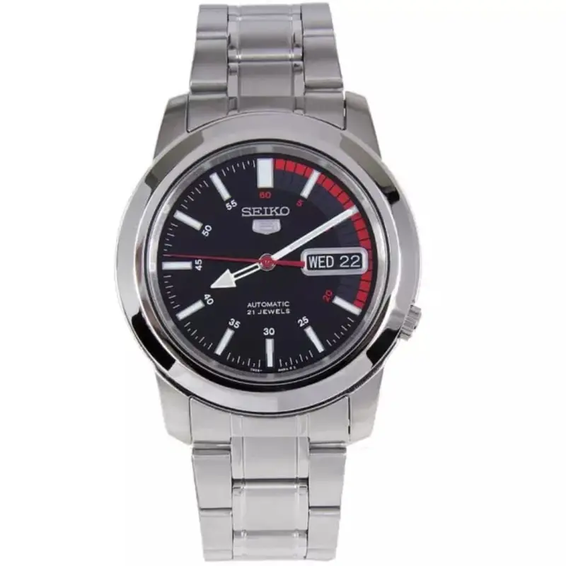 Seiko 5 Black Dial Silver Stainless Steel Strap Men Watch Snkk31k1 1