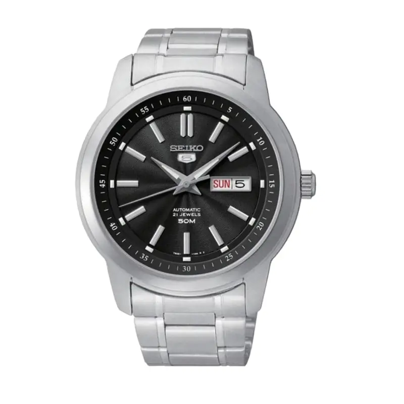 Seiko 5 Black Dial Silver Stainless Steel Strap Men Watch Snkm87k1p 1