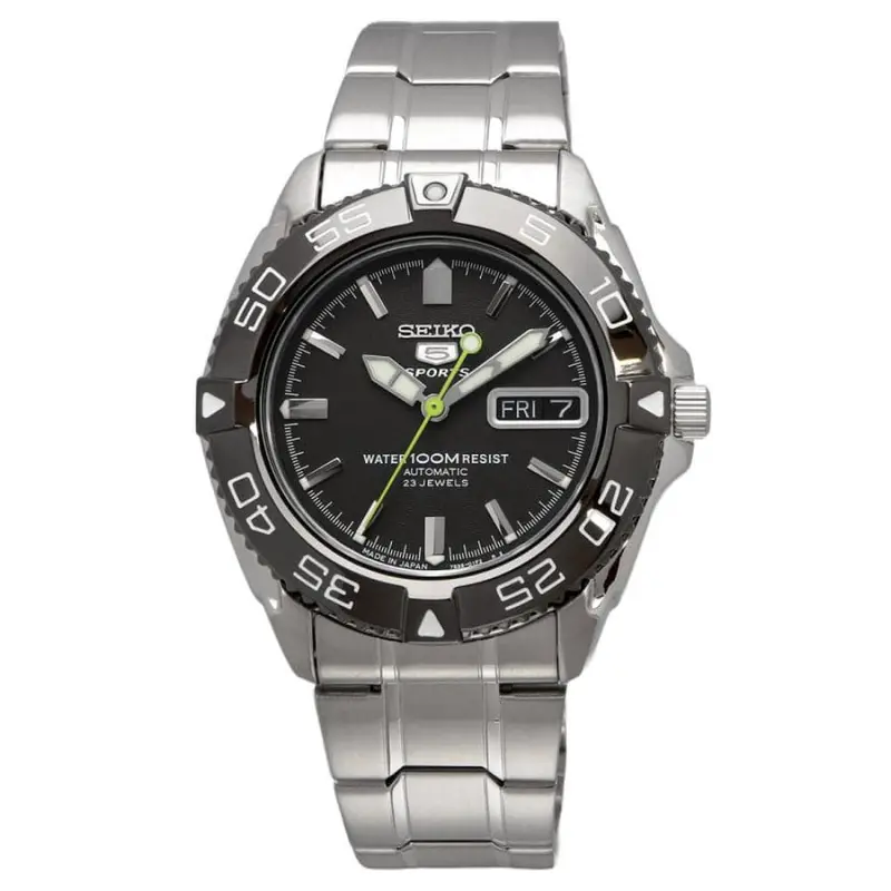 Seiko 5 Black Dial Silver Stainless Steel Strap Men Watch Snzb23j1p 1