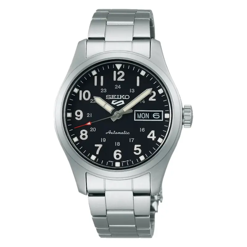 Seiko 5 Black Dial Silver Stainless Steel Strap Men Watch Srpj81k1 1