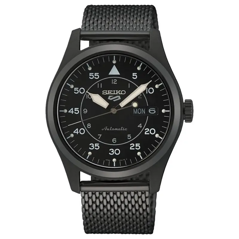 Seiko 5 Black Stainless Steel Mesh Strap Men's Watch Srph25k1 1