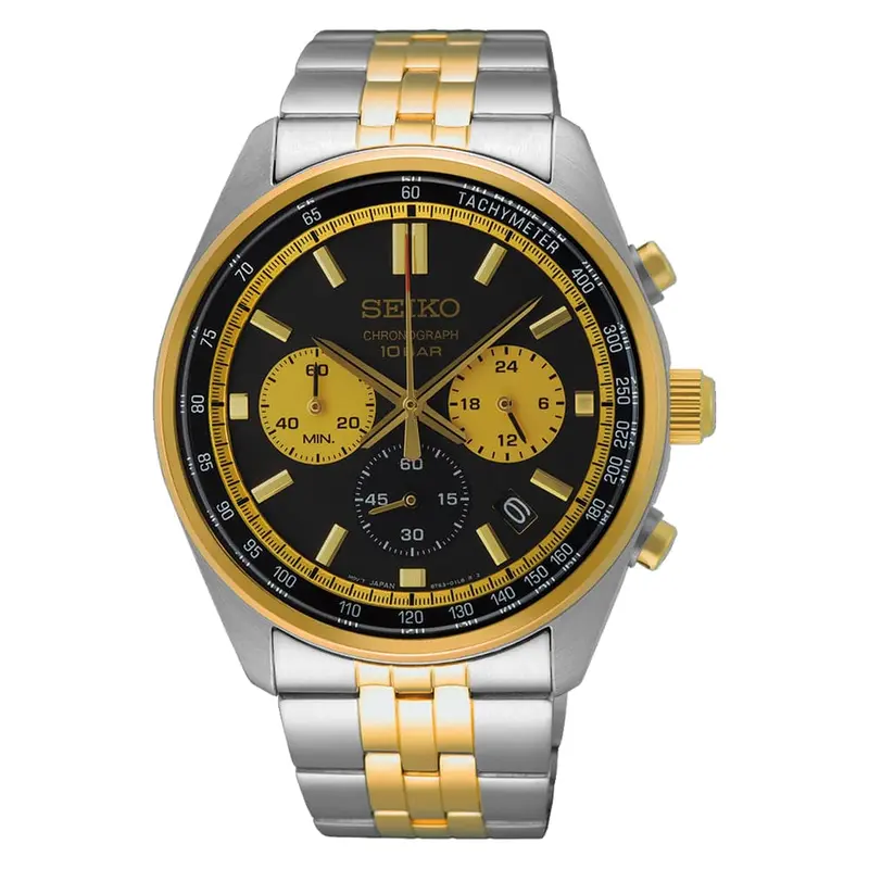 Seiko 5 Chronograph Black Dial Two-Tone Stainless Steel Strap Men Watch Ssb430p1p 1