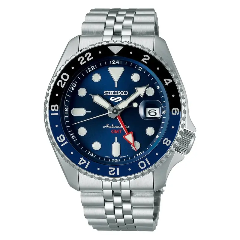 Seiko 5 Gmt Blue Dial Silver Stainless Steel Strap Men Watch Ssk003k1p 1