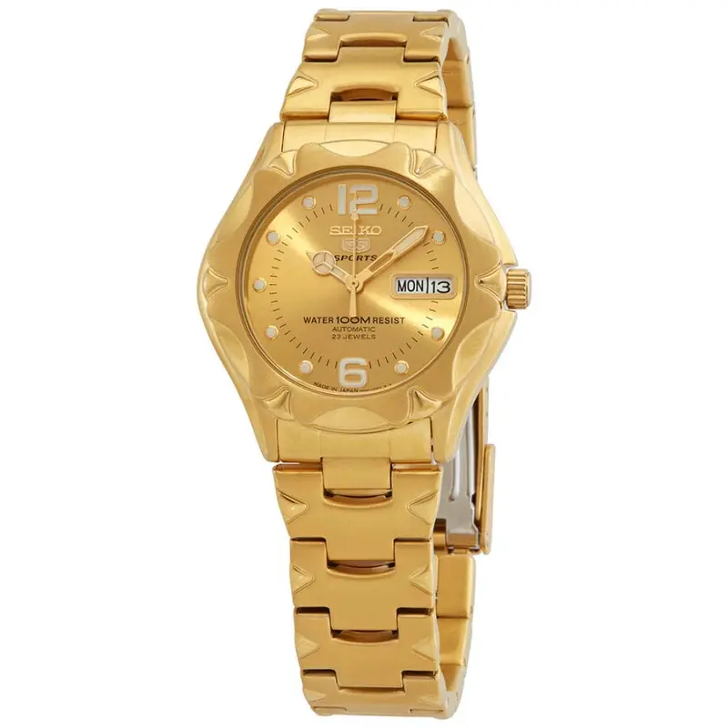 Seiko 5 Gold Dial And Stainless Steel Strap Men Watch Snz460j1p 1