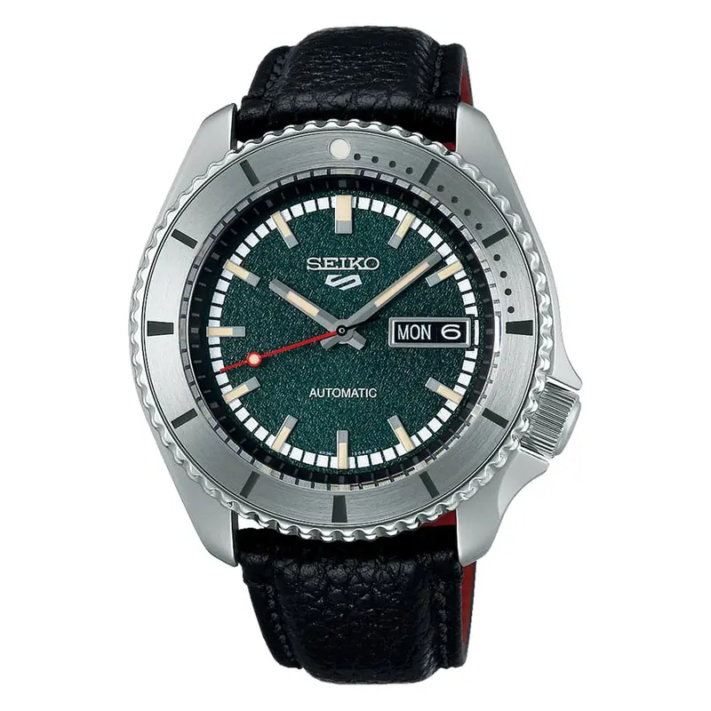 Seiko 5 Green Dial Black Leather Strap Men Watch Srpj91k1p 1
