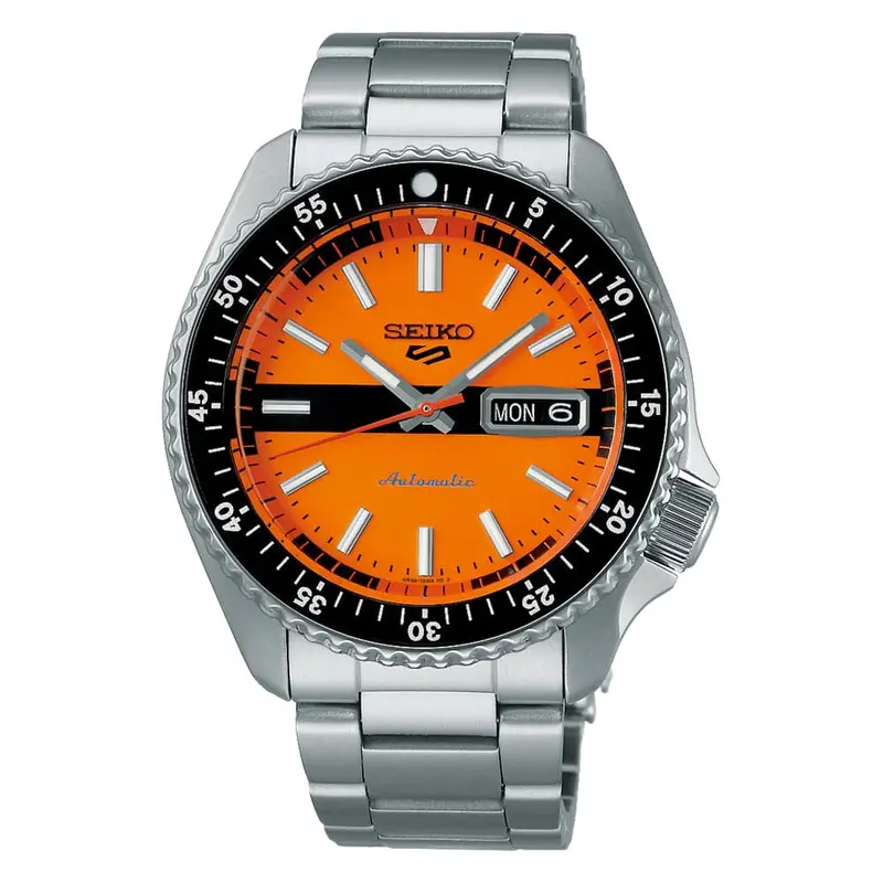 Seiko 5 Orange Dial Silver Stainless Steel Strap Men Watch Srpk11k1 1