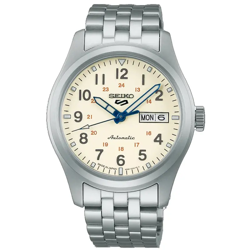 Seiko 5 Silver Stainless Steel & Brown Leather Strap Men Watch Srpk41k1 1