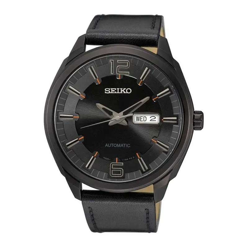 Seiko 5 Snkn65k1 Automatic Men's Black Leather Strap Watch 1